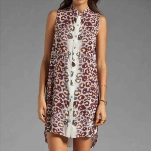 Mara Hoffman | leopard print shirt-dress mini sleeveless button up size small - Picture 3 of 14